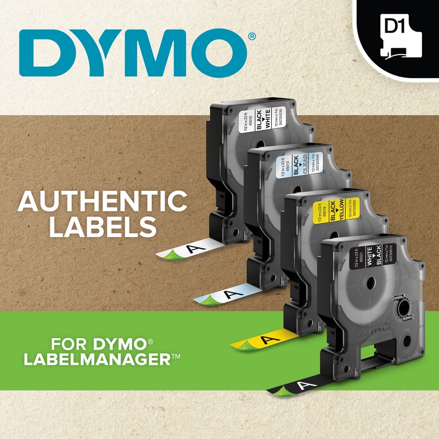 Dymo D1 Electronic Tape Cartridge - 3/8" Width - Thermal Transfer - White - Polyester - 1 Each = DYM41913