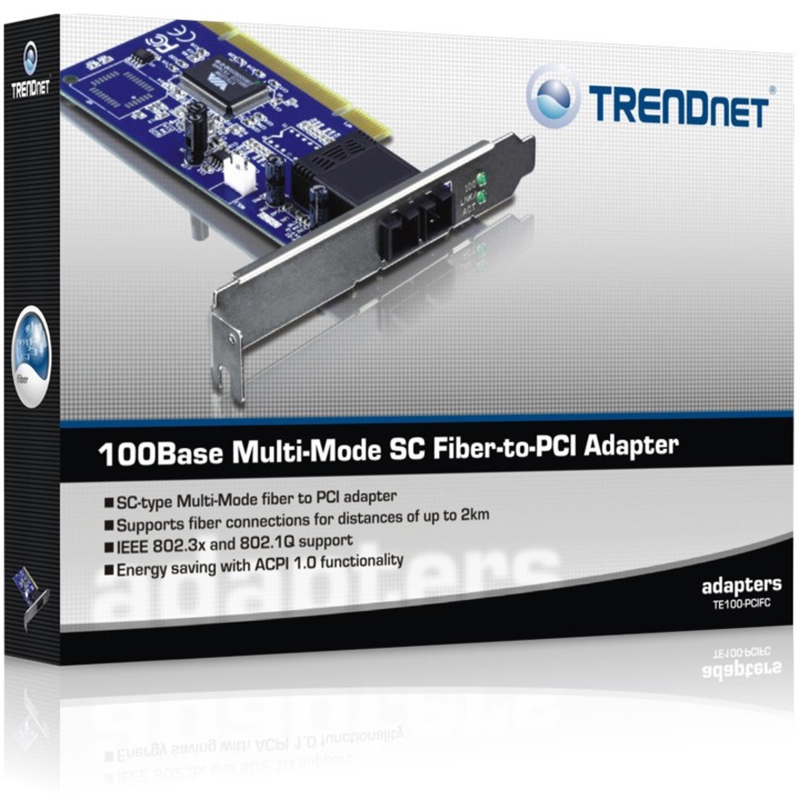 TRENDnet 100Base Multi-Mode SC Fiber-to-PCI Adapter; Up to 2km; IEE 802.3x; 802.1Q; TE100-PCIFC