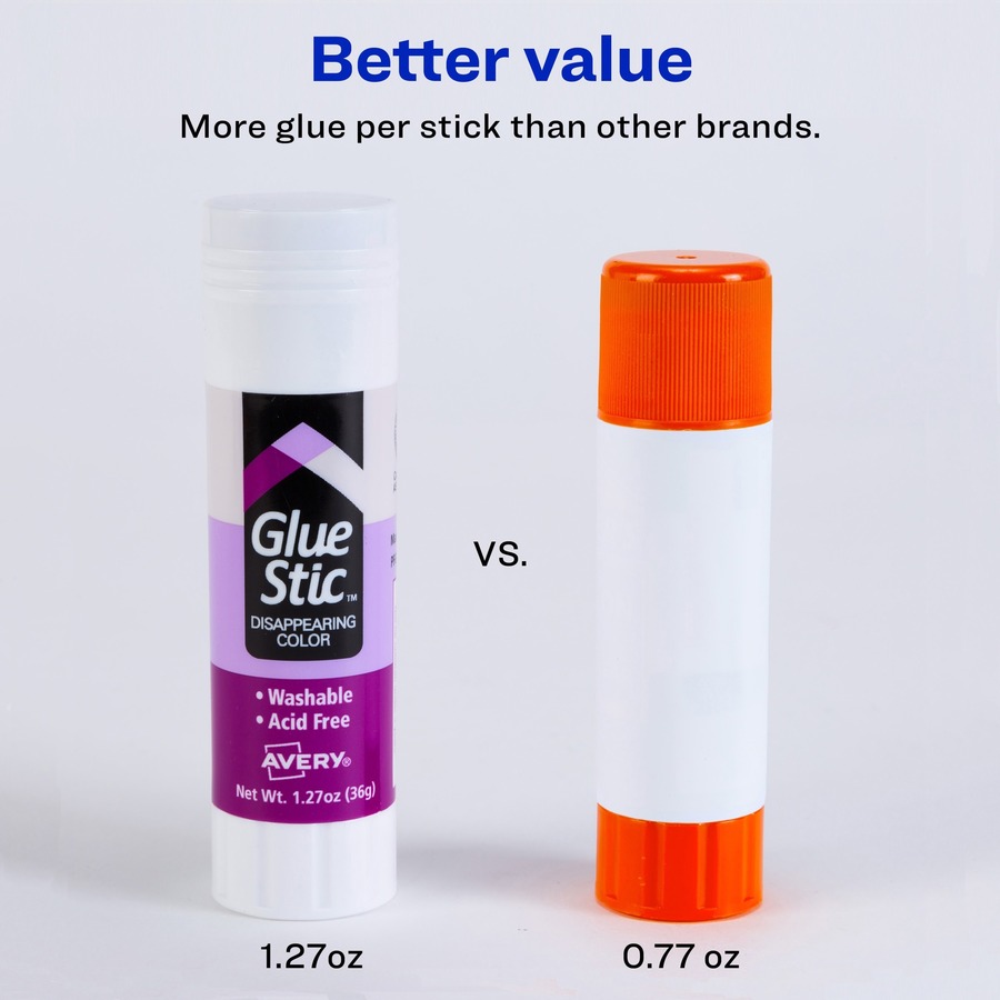 Avery® Glue Stic with Disappearing Purple Color - 1.27 oz - 6 / Pack - Purple