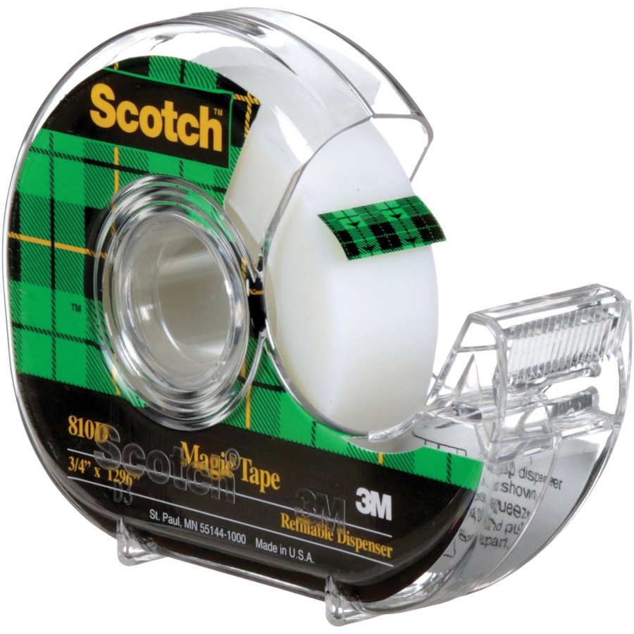 3M Scotch Magic Transparent Tape - 36 yd (32.9 m) Length x 0.75" (19 mm) Width - 1" Core - 1 Each - Transparent & Invisible Tapes - MMM81018PP