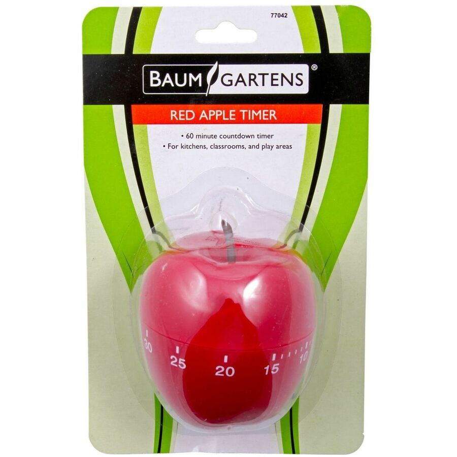 Baumgartens Apple Timer RED - 1 Hour - For Office, Classroom, Kitchen, Game - Red