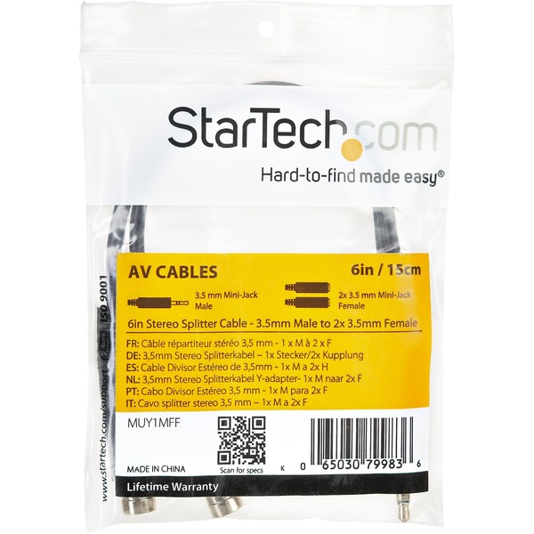 STARTECH 6-Inch Stereo Splitter Cable, 3.5mm Male to 2x 3.5mm Female