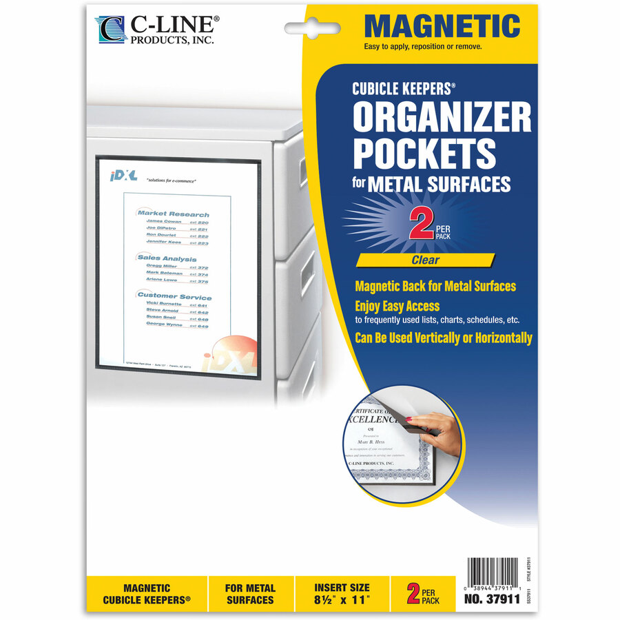 C-Line Cubicle Keepers Display Pockets for Metal Surfaces - Magnetic, 8-1/2 x 11, 2/PK, 37911