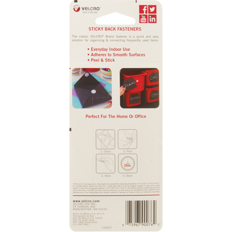VELCRO Sticky Tape - 3.50" (88.9 mm) Length x 0.75" (19.1 mm) Width - 4 Set - White - Hook & Loop/VELCRO Tapes - VEK9307690076