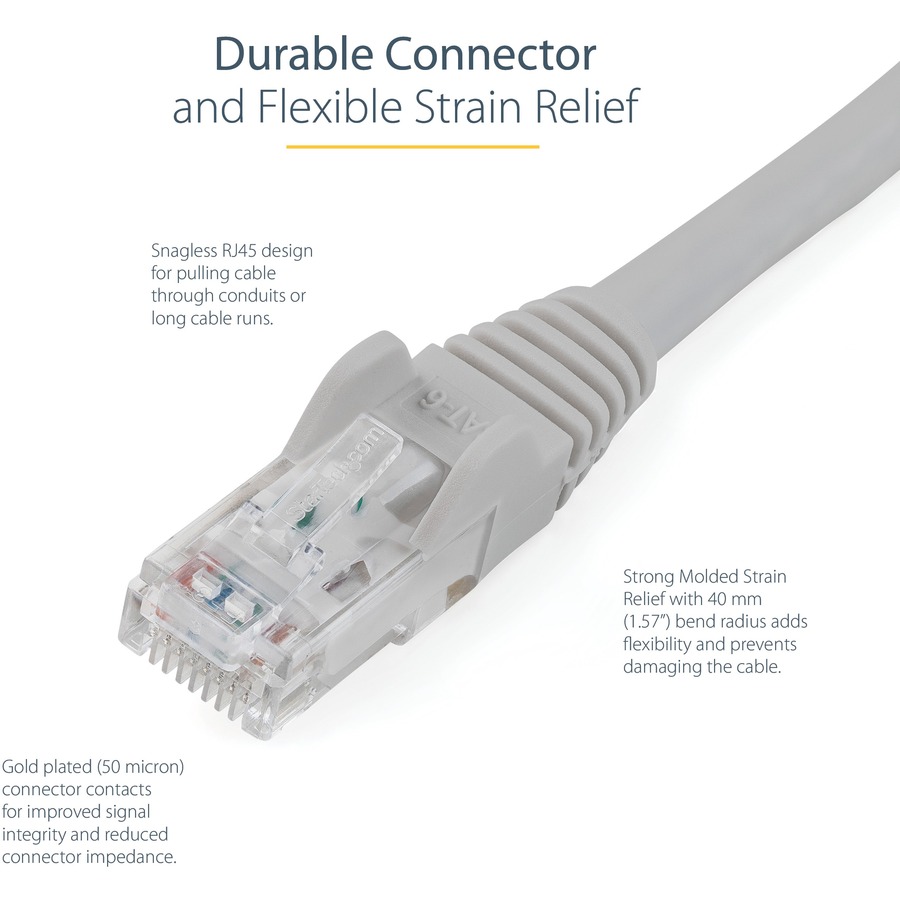 StarTech 7ft CAT6 Ethernet Cable - Gray Snagless Gigabit - 100W PoE UTP 250Mhz Category 6 Patch Cord UL Certified Wiring/TIA