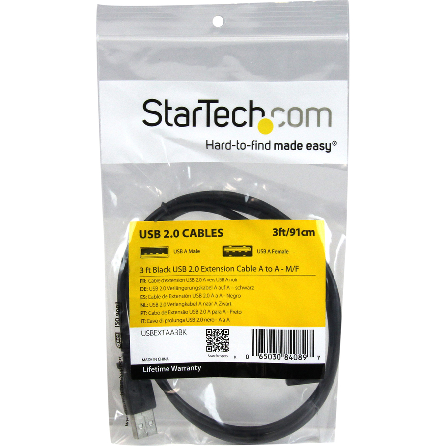 StarTech 3 ft Black USB 2.0 Extension Cable A to A - M/F
