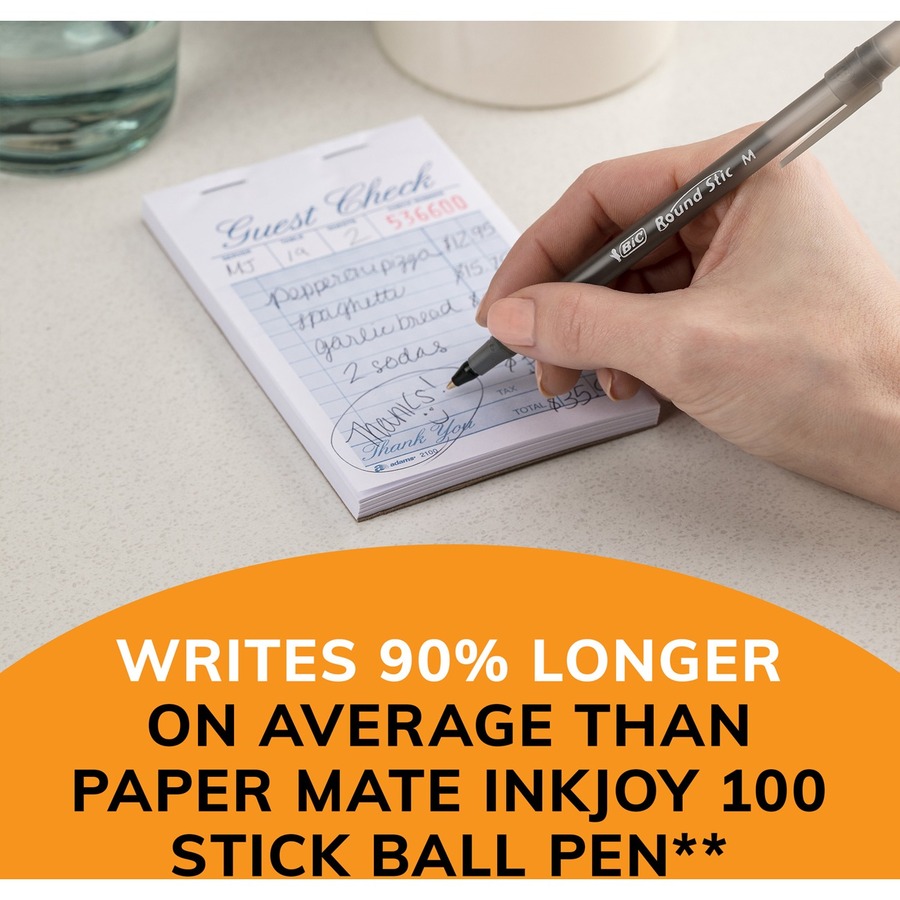 BIC Round Stic Ballpoint Pens - Medium Pen Point - Black - Black Barrel - Ballpoint Stick Pens - BICGSM11BLK