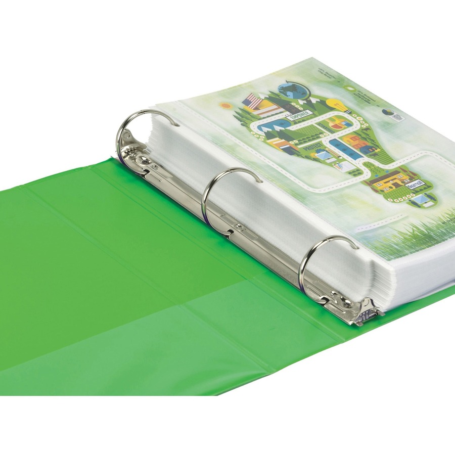 Samsill Earth's Choice Plant-based View Binders - 2" Binder Capacity - Letter - 8 1/2" x 11" Sheet Size - 425 Sheet Capacity - 3 x Round Ring Fastener(s) - 2 Internal Pocket(s) - Chipboard, Polypropylene, Plastic - Lime - 2.24 lb - Recycled - Clear Overla