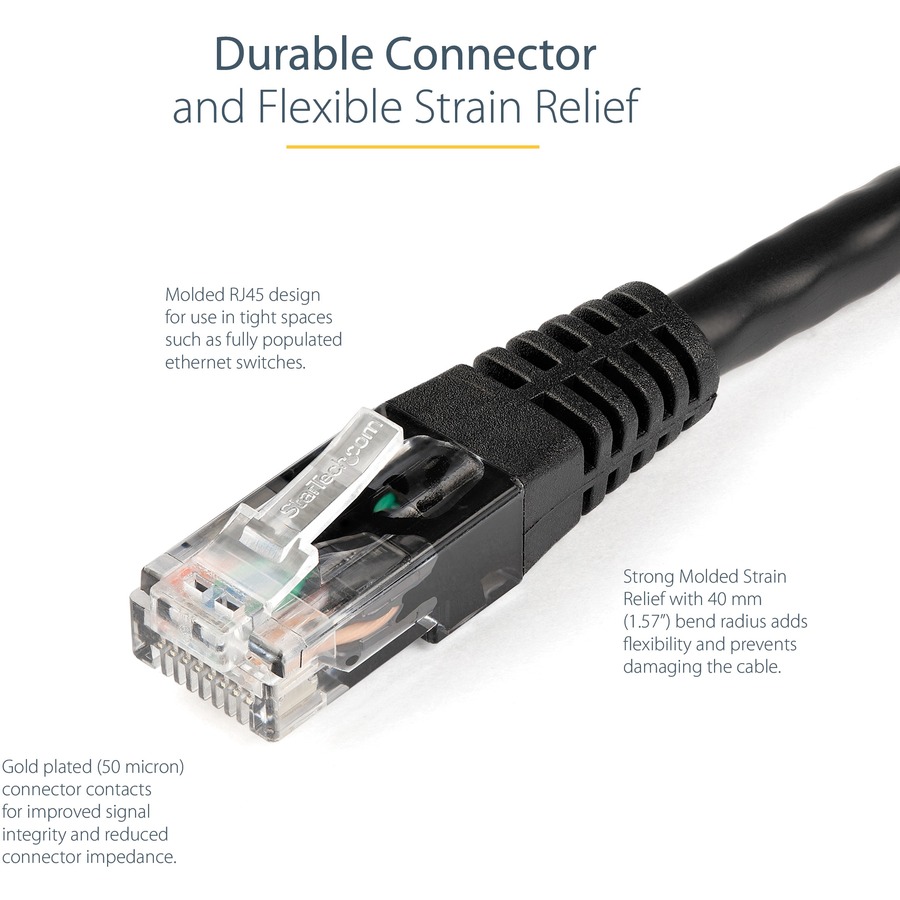 StarTech 7ft CAT6 Ethernet Cable - Black Molded Gigabit - 100W PoE UTP 250Mhz - Category 6 Patch Cord UL Certified Wiring/TIA