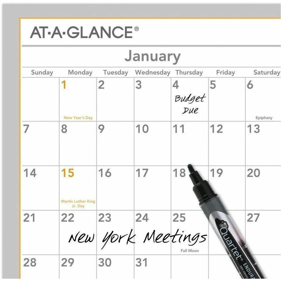 At-A-Glance WallMates Self-Adhesive Dry-Erase Calendar - Large Size - Yearly - 12 Month - January 2024 - December 2024 - 18" x 24" White Sheet - White - Laminate - Erasable, Self-adhesive, Dry Erase Surface, Reversible, Write on/Wipe off, Unruled Daily Bl