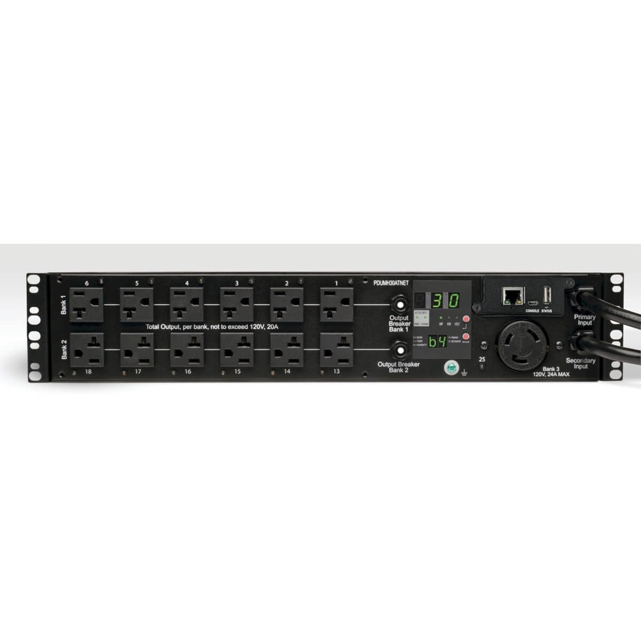 Tripp Lite by Eaton PDU 2.9kW Single-Phase Switched Automatic Transfer Switch PDU 2 120V L5-30P Inputs 24 5-15/20R & 1 L5-30R Outputs 2U TAA