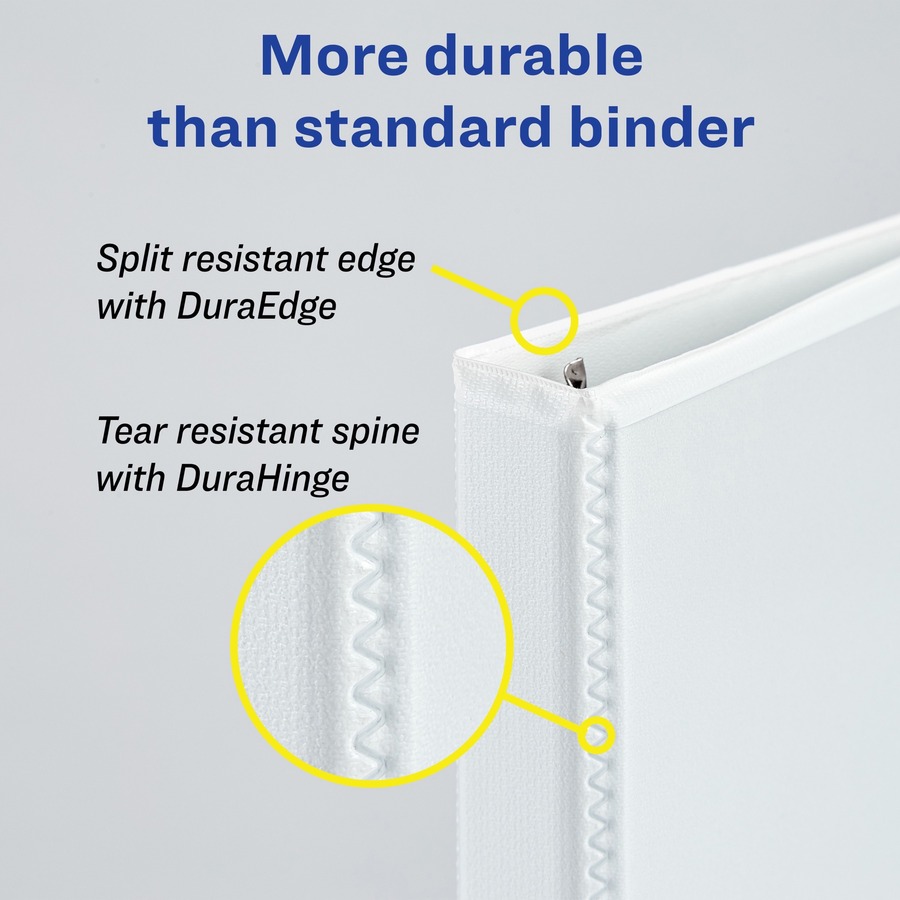 Avery® Mini Durable View Binder - DuraHinge - 1" Binder Capacity - Half-letter - 5 1/2" x 8 1/2" Sheet Size - 175 Sheet Capacity - Round Ring Fastener(s) - 2 Pocket(s) - Polypropylene - White - Recycled - Pocket, Durable, Tear Resistant, Split Resista - Presentation / View Binders - AVE17116