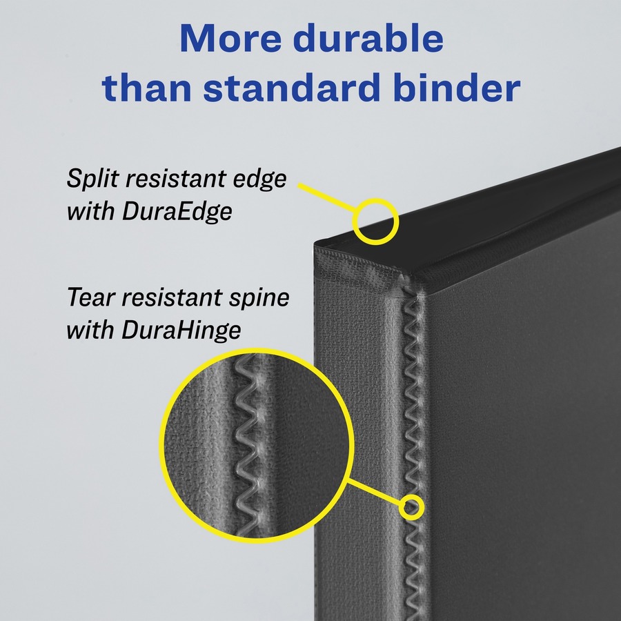 Avery® Mini Durable View Binder - DuraHinge - 1" Binder Capacity - Half-letter - 5 1/2" x 8 1/2" Sheet Size - 175 Sheet Capacity - Round Ring Fastener(s) - 2 Pocket(s) - Polypropylene - Black - Recycled - Pocket, Durable, Tear Resistant, Split Resista - Presentation / View Binders - AVE17167