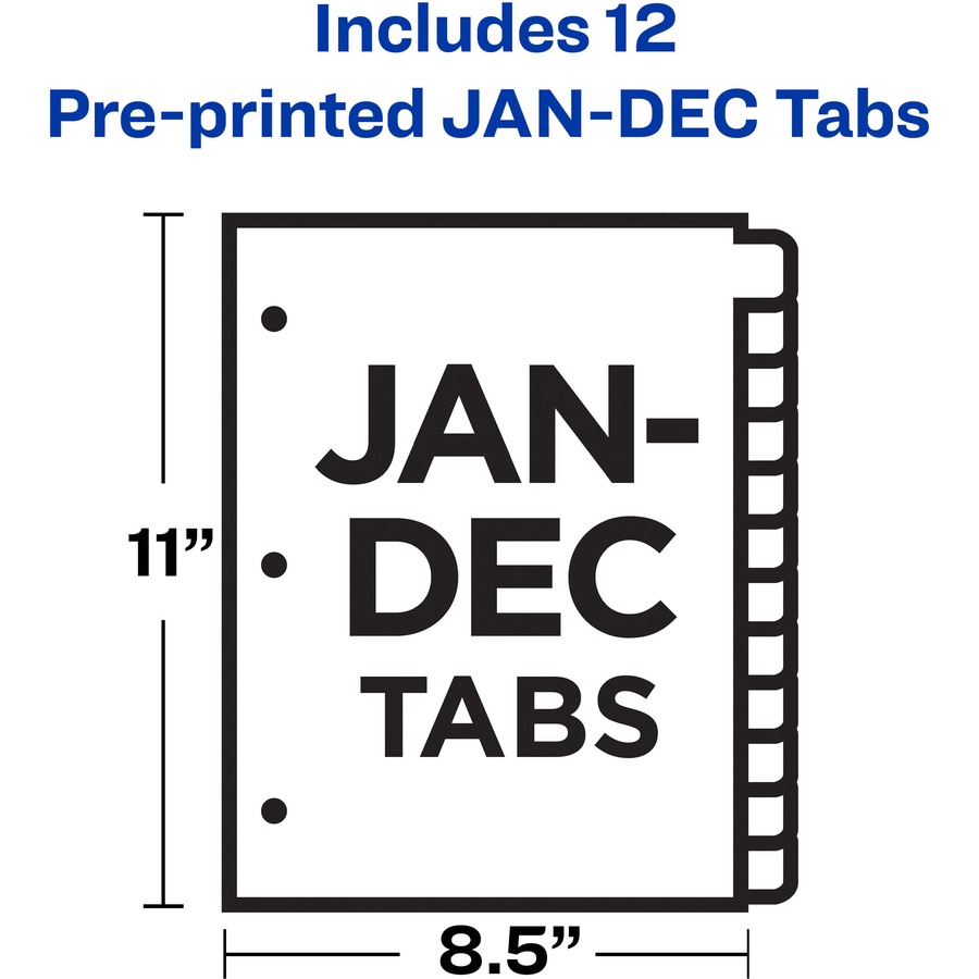 Pre-Printed Multicolor Tabs 1 Set Plastic Jan-Dec Tab Binder Dividers 12-Tab