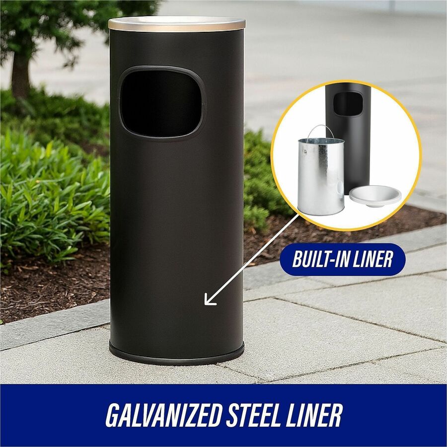 Genuine Joe Fire-safe 3-Gallon Ashtray Receptacle - 3 gal Capacity - Removable Lid, Fire-Safe - 28" Height x 11" Width - Aluminum, Stainless Steel - Aluminum, Black - 1 Each