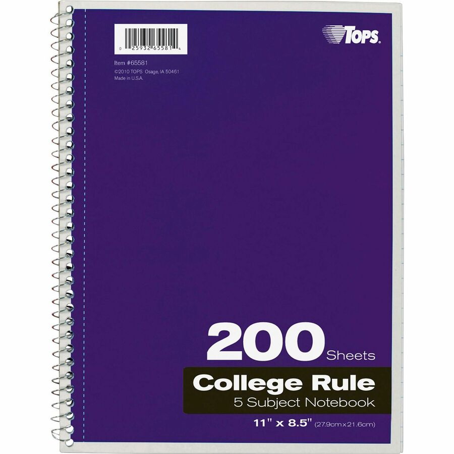 Oxford® Wirebound Notebooks, 9 x 11, 5 Subject, College Ruled, 200  Sheets, Assorted Colors, Pack Of 2