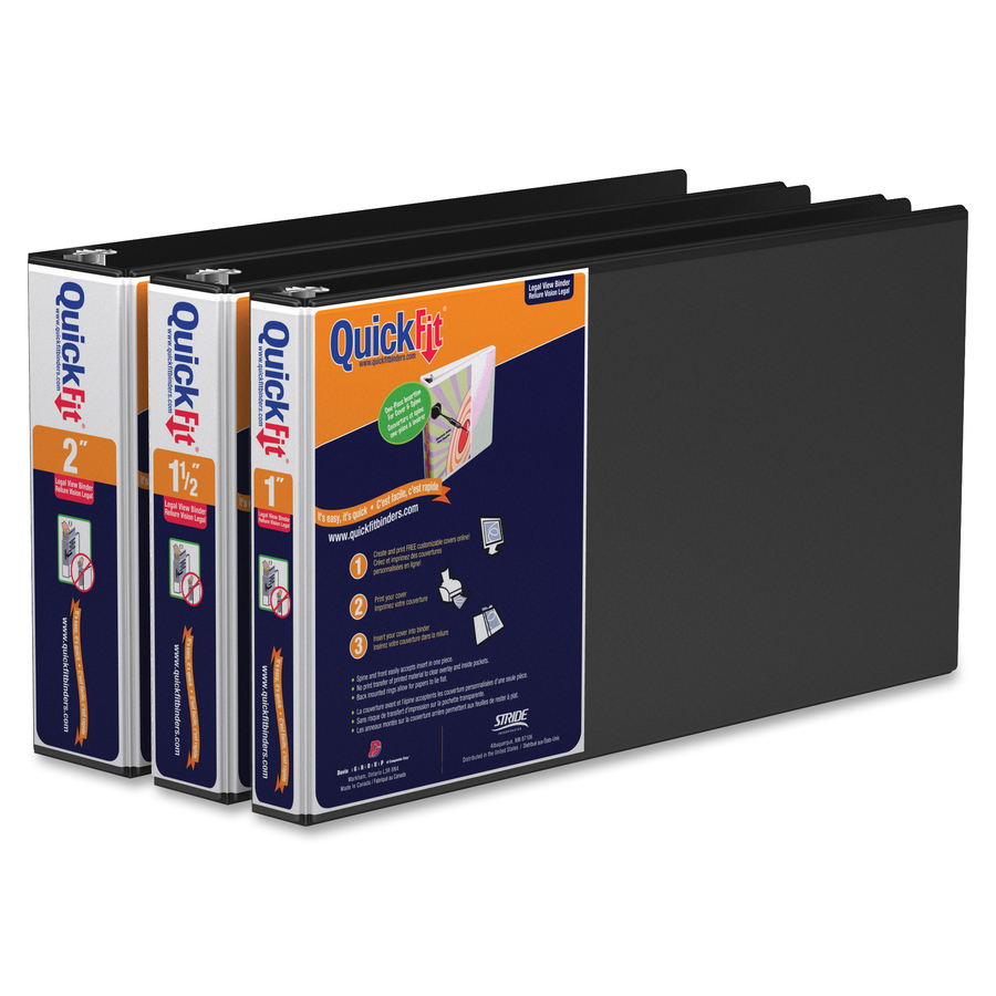 QuickFit QuickFit Round Ring Deluxe Legal Spreadsheet View Binder - 1" Binder Capacity - Legal - 8 1/2" x 14" Sheet Size - 200 Sheet Capacity - 3 x Round Ring Fastener(s) - 2 Internal Pocket(s) - Black - Recycled - Antimicrobial - 1 Each - Standard Ring Binders - RGO95011L