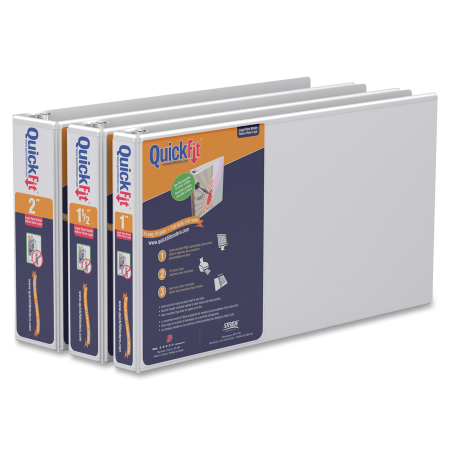 QuickFit Round Ring Deluxe Legal Spreadsheet View Binder - 1 1/2" Binder Capacity - 8 1/2" x 14" Sheet Size - 275 Sheet Capacity - 3 x Round Ring Fastener(s) - 2 Pocket(s) - White - Recycled - Antimicrobial, Print-Transfer Resistant - Standard Ring Binders - RGO95020L