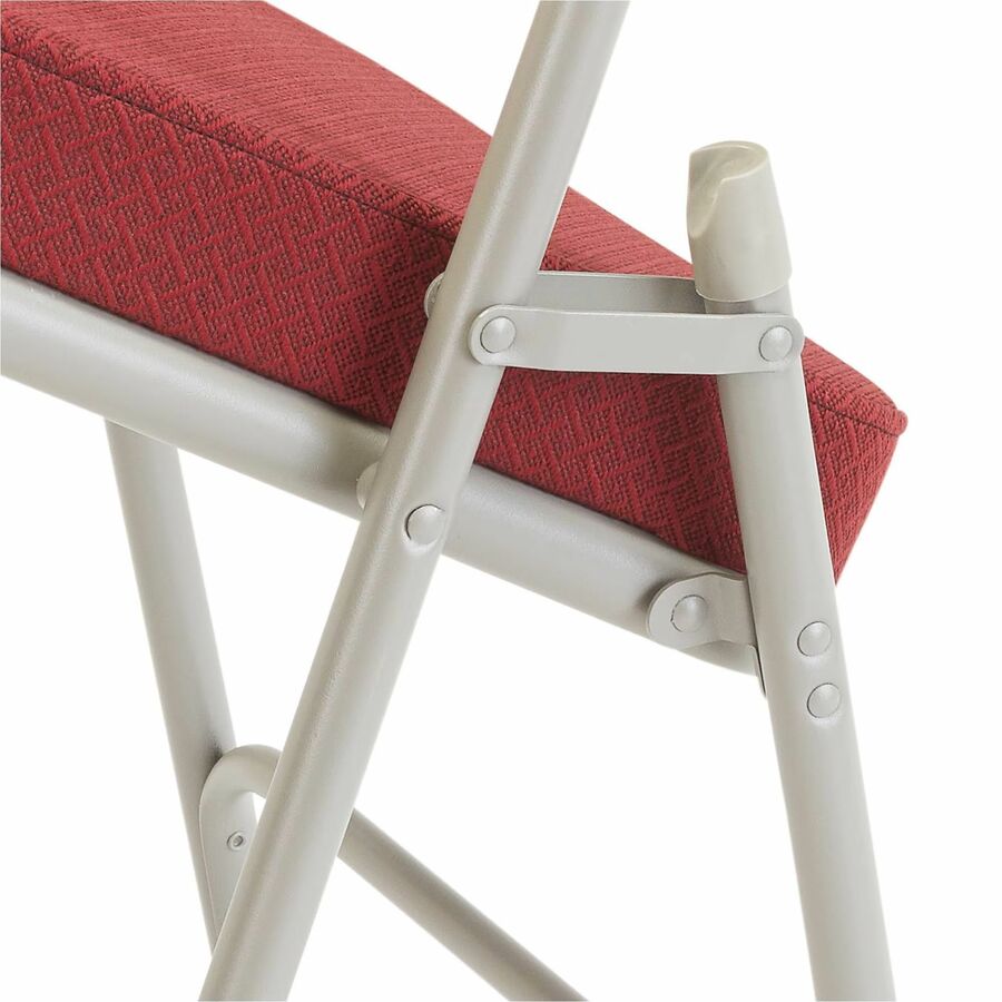 National Public Seating 3200 Series Folding Chairs - New Burgundy Seat Color - Fabric, Foam Seat Material - New Burgundy Back Color - Fabric, Foam Back Material - Gray Frame Color - Tubular Steel Frame Material - New Burgundy - Fabric, Vinyl, Polypropylen