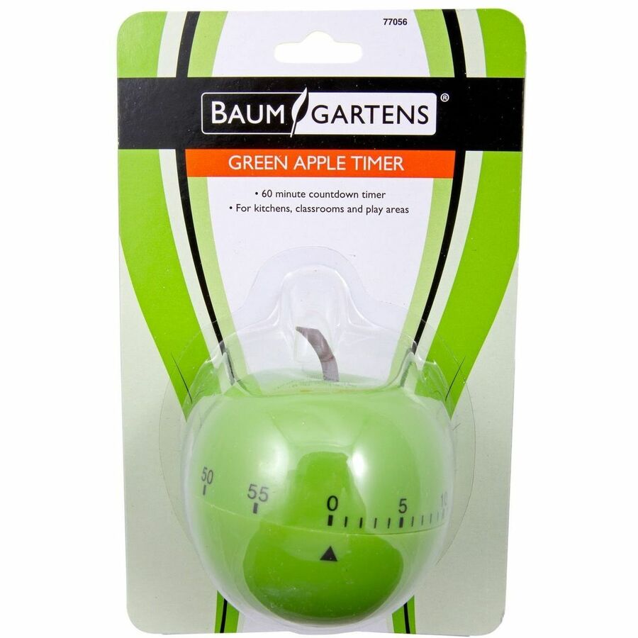 Baumgartens Apple Timer Green - 1 Hour - For Office, Classroom, Kitchen, Game - Green