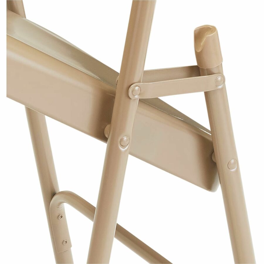 National Public Seating 300 Series All-Steel Folding Chair - Powder Coated Frame Color - Tubular Steel Frame Material - Four-legged Base - Beige - Steel, Polypropylene - 4 / Carton