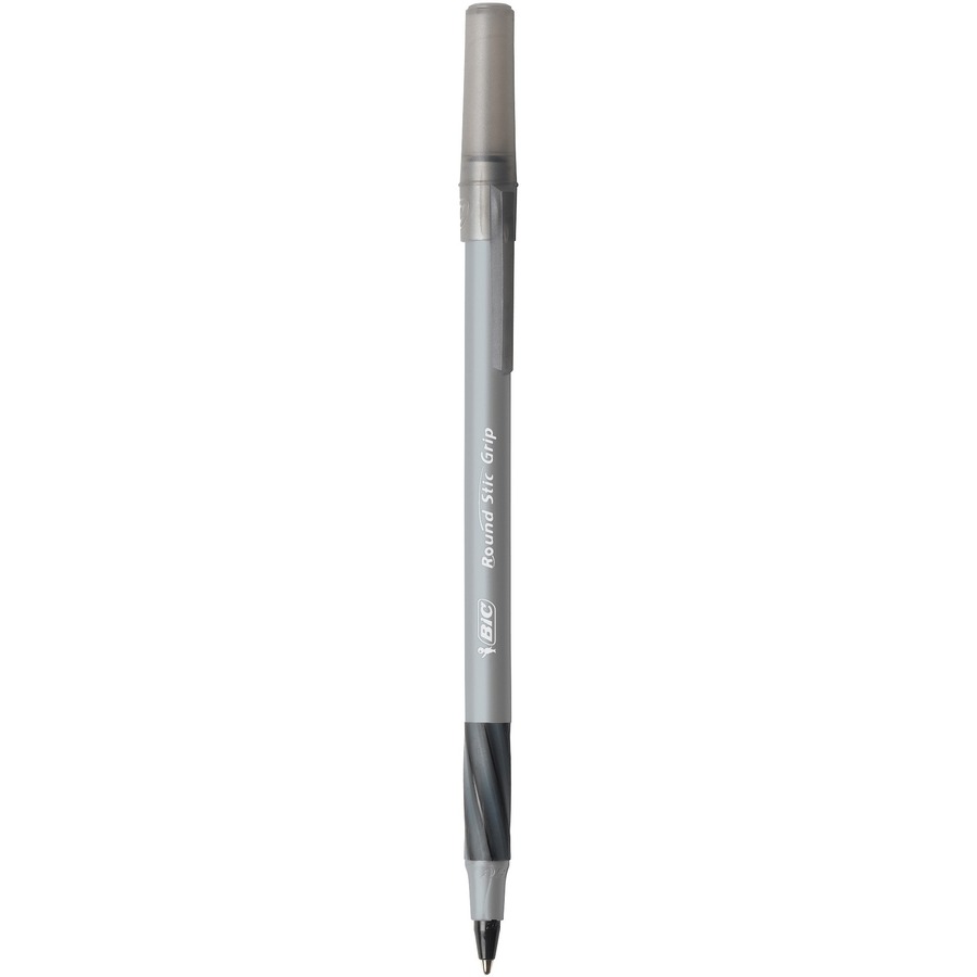 BIC Round Stic Grip Ballpoint Pen - Medium Pen Point - Black - Frost Barrel - Ballpoint Stick Pens - BICGSMG11BLK