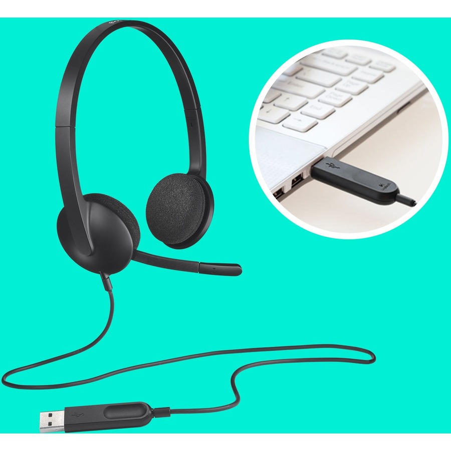 Logitech USB Headset H340 - Stereo - USB - Wired - 20 Hz - 20 kHz - Over-the-head - Binaural - Semi-open - 6 ft Cable - Black = LOG981000507