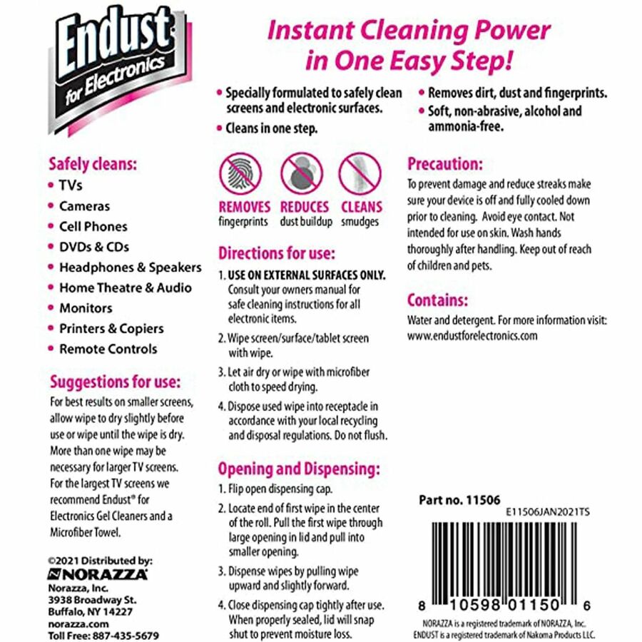 Endust LCD & Plasma Pop-Up Wipes 70ct. - For Touchscreen Device, Display Screen, Smartphone - Soft, Non-abrasive, Alcohol-free, Ammonia-free - 70 / Tub - 6 Pack - White