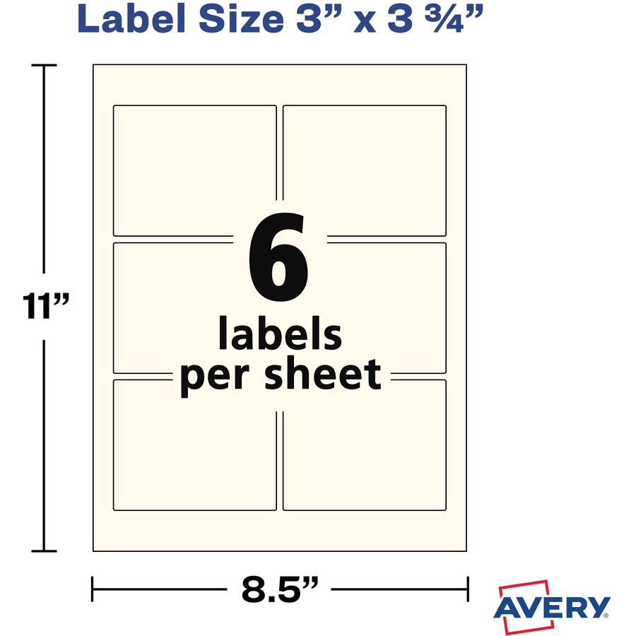 Avery® Rectangle Labels, Print to the Edge, Pearlized Ivory, 3" x 3-3/4" , 48 Labels (22823) - Permanent Adhesive - Rectangle - Laser, Inkjet - Ivory - Paper - 6 / Sheet - 8 Total Sheets - 48 Total Label(s) - 48 / Pack - Multipurpose Labels - AVE22823