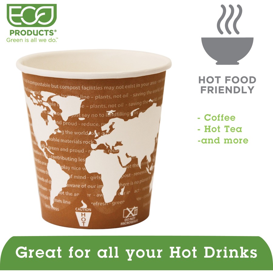 Eco-Products 10 oz World Art Hot Beverage Cups - 50 / Pack - 20 / Carton - Multi - Paper, Resin - Hot Drink