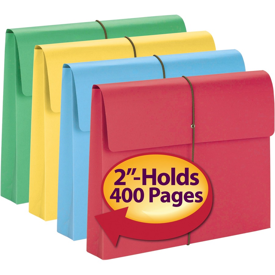 Smead Letter Recycled Expanding File - 8 1/2" x 11" - 400 Sheet Capacity - 2" Expansion - 1 Pocket(s) - Card Stock - Blue, Green, Red, Yellow - 10% Recycled - 10 / Box = SMD77207