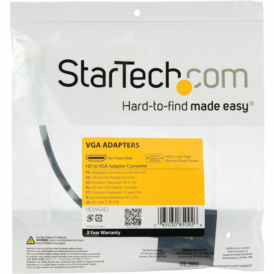 StarTech.com HDMI to VGA Adapter - 1080p - 1920 x 1080 - Black - HDMI Converter - VGA to HDMI Monitor Adapter - Connect an HDMI equipped Laptop Ultrabook or Desktop Computer to your VGA Display or Projector - HDMI to VGA adapter - HDMI to VGA converter -  - AV Cables - STCHD2VGAE2
