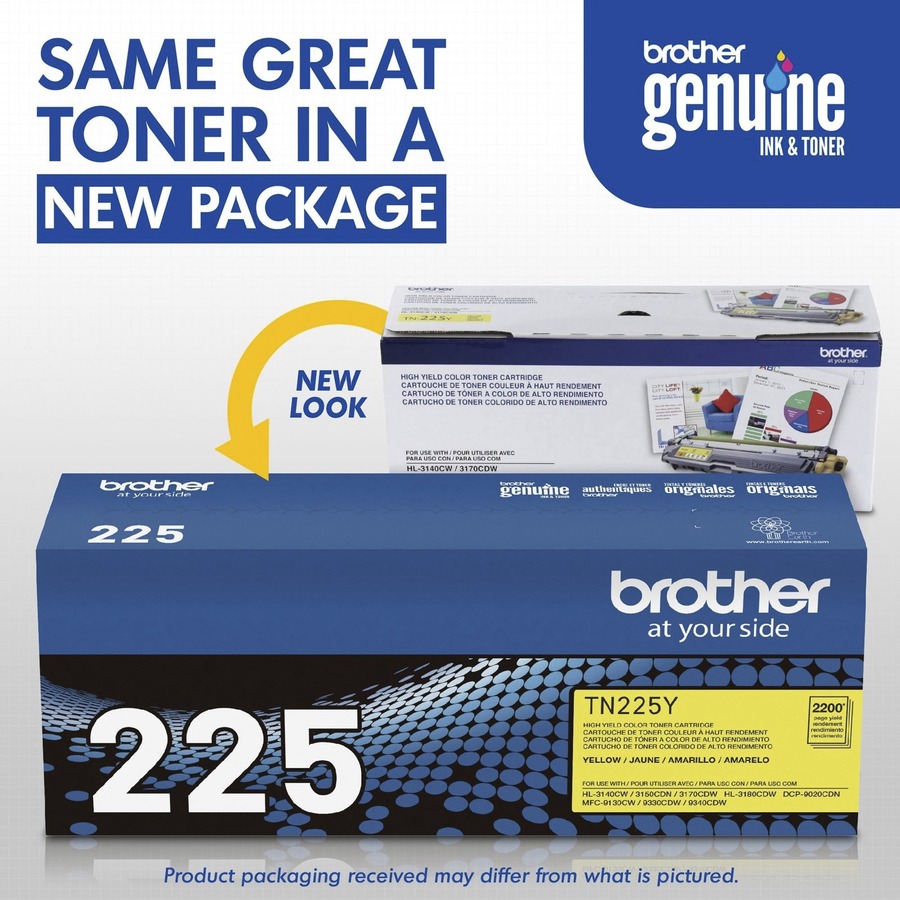 Brother Genuine TN225Y High Yield Yellow Toner Cartridge