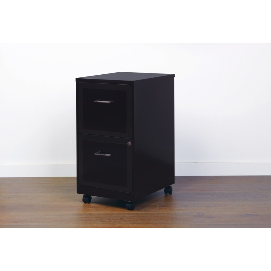 Lorell SOHO 18" 2-Drawer Mobile File Cabinet - 14.3" x 18" x 24.5" - 2 x Drawer(s) for File - Locking Drawer, Pull Handle, Casters, Glide Suspension - Black - Baked Enamel - Steel - Recycled - Assembly Required = LLR16872