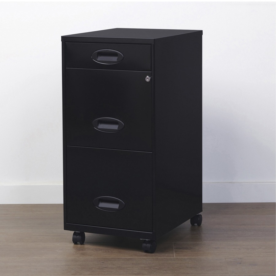 Lorell SOHO 18" 3-Drawer File Cabinet - 14.3" x 18" x 29.5" - 3 x Drawer(s) for Accessories, File - Letter - Locking Drawer, Glide Suspension - Black - Baked Enamel - Steel - Recycled - Assembly Required = LLR17427