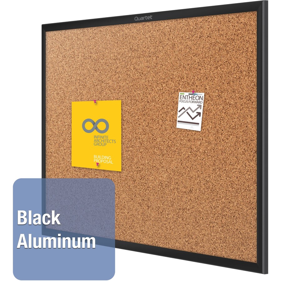 Quartet Classic Series Bulletin Board - 18" Board Height x 24" Board Width - Brown Natural Cork Surface - Self-healing, Durable, Sturdy - Black Aluminum Frame - 1 Each