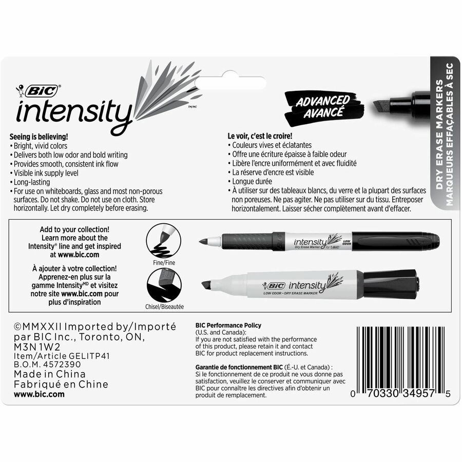 Bic Intensity Dry Erase Markers Fine Tip 4 colors 