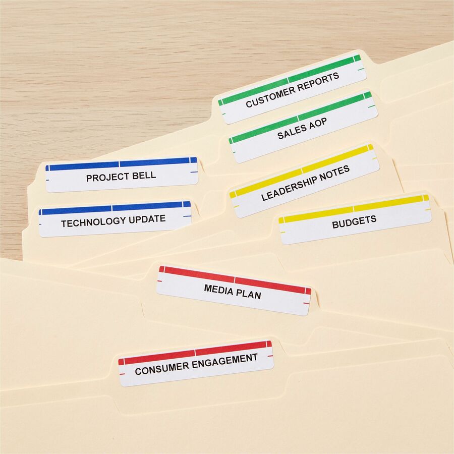 Étiquettes de classement couleurs assorties avec Technologie TrueBlock<sup>MC</sup> pour imprimantes à laser ou jet d'encre, 3-7/16" x 2/3"
