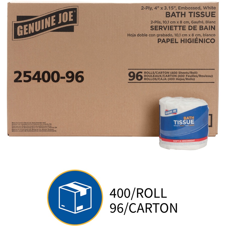 Pack of 96 1-Ply 96/Ct 1000Shts/Roll Genuine Joe GJO4100096 Bathroom Tissue White 