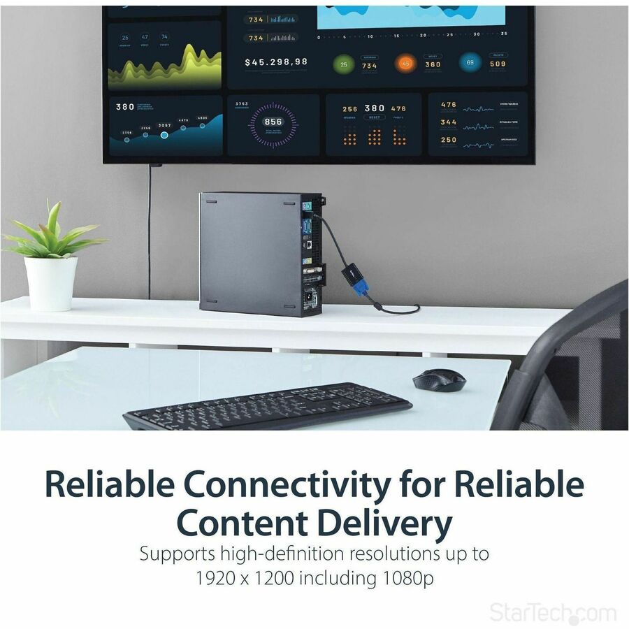 StarTech DisplayPort to VGA Adapter, Active DP to VGA Converter, 1080p Video, DP to VGA Adapter Dongle (Digital to Analog), DP 1.2