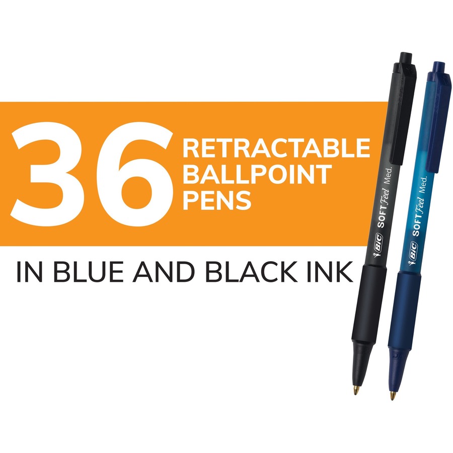 BIC Soft Feel Retractable Ball Point Pen Medium, Assorted, 36 Pack - Medium Pen Point - 1 mm Pen Point Size - Retractable - Assorted - 36 Pack