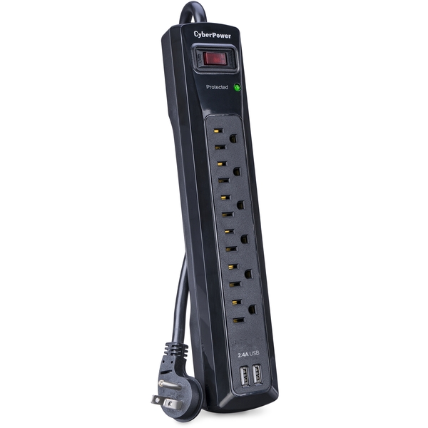 CYBERPOWER 6-Outlets Surge Protector - 2 USB 2.1A Ports, 4ft