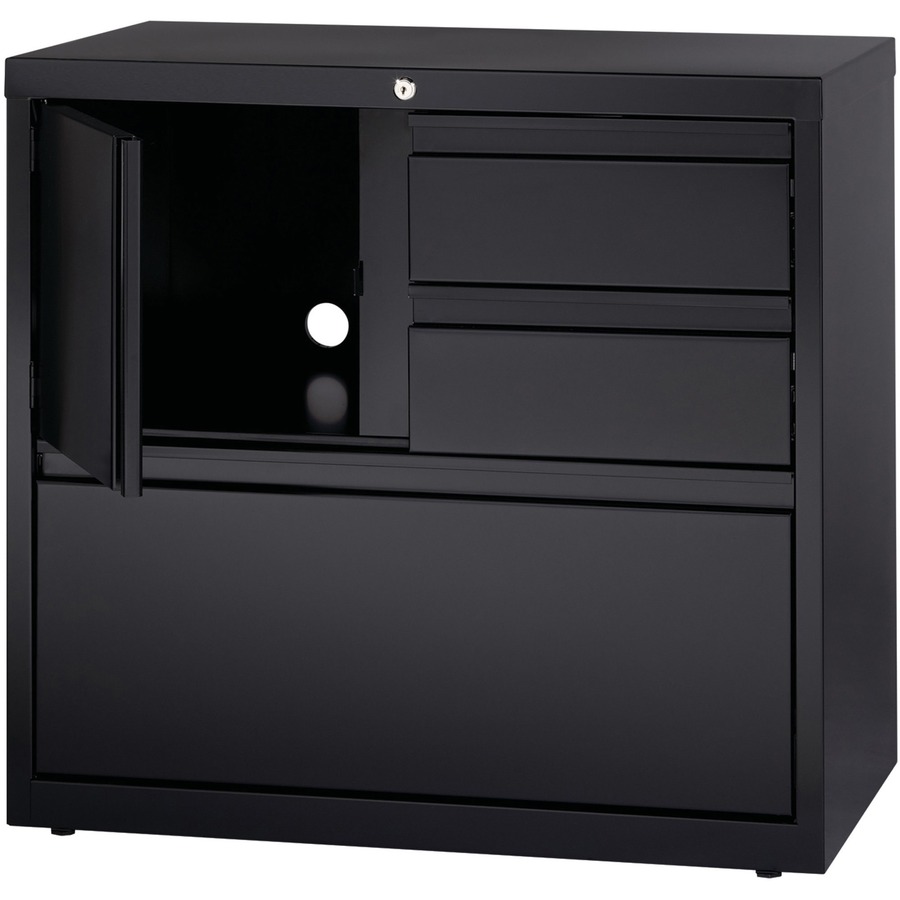 Lorell 30" Personal Storage Center Lateral File - 3-Drawer - 30" x 18.6" x 28" - 3 x Drawer(s) for File, Box - A4, Letter, Legal - Hanging Rail, Glide Suspension, Grommet, Cable Management, Interlocking, Reinforced Base, Adjustable Glide, Durable, Magneti = LLR60933