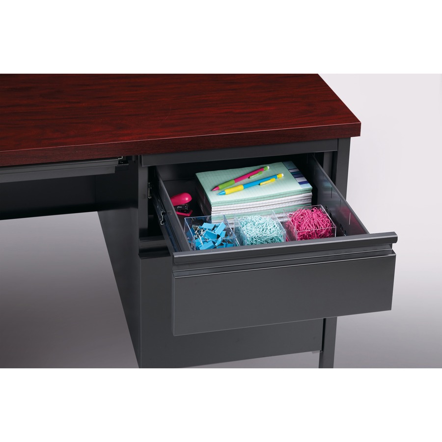 Lorell Fortress Series 48" Right Single-Pedestal Desk - Laminated Rectangle, Mahogany Top - 30" Table Top Length x 48" Table Top Width x 1.1" Table Top Thickness - 29.5" Height - Assembly Required - Mahogany - Steel = LLR66903