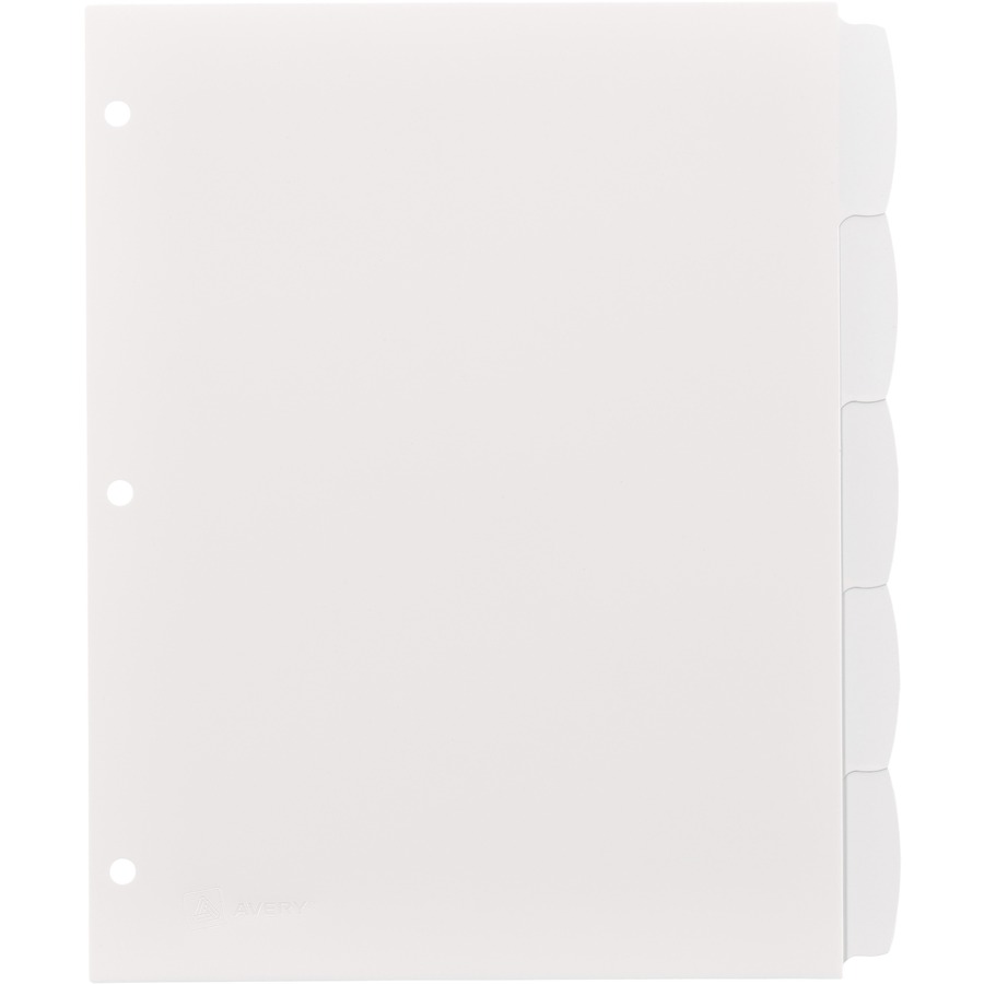 Avery® Big Tab Write & Erase Dividers - 5 x Divider(s) - Write-on Tab(s) - 5 - 5 Tab(s)/Set - 8.5" Divider Width x 11" Divider Length - 3 Hole Punched - White Plastic Divider - White Plastic Tab(s) - 3
