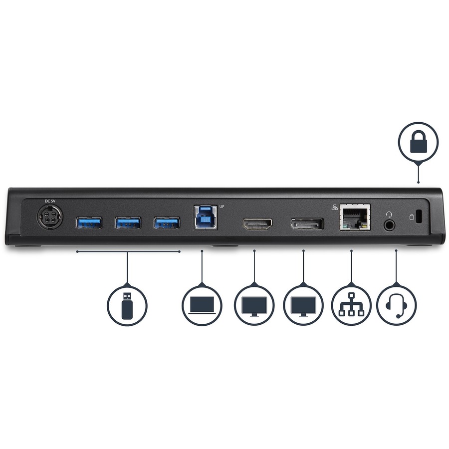 StarTech.com USB 3.0 Docking Station - Windows / macOS Compatible - Supports Dual Displays, HDMI / DisplayPort or 4K Ultra HD on a Single Monitor - USB3DOCKHDPC