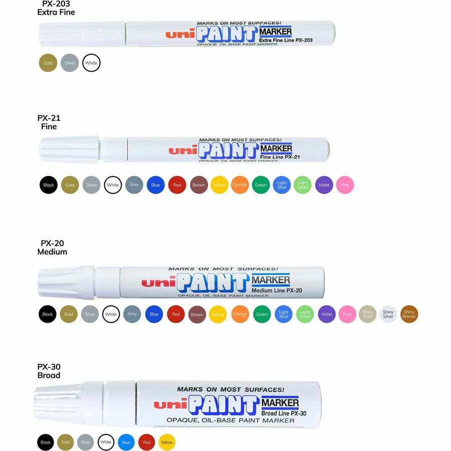uni® uni-Paint PX-20 Oil-Based Marker - Medium Marker Point - White Oil Based Ink - White Barrel - 1 Dozen