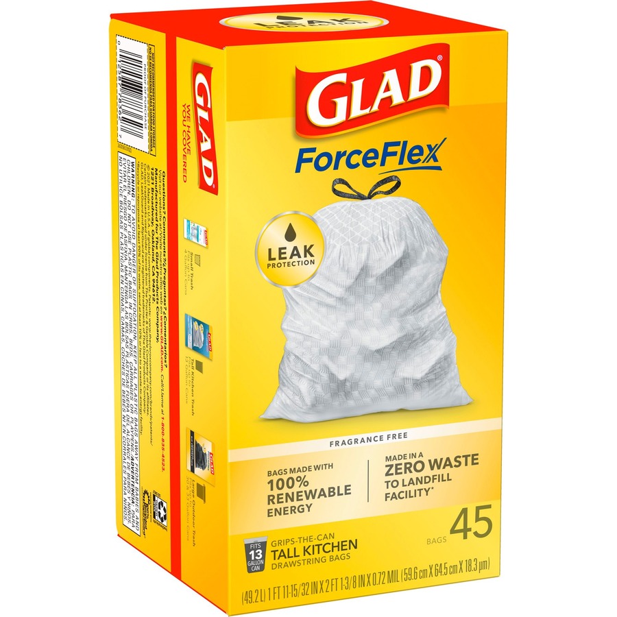 Glad Forceflex Tall Kitchen Drawstring Trash Bags 13 Gal Capacity 24 Width X 27 Length 1 