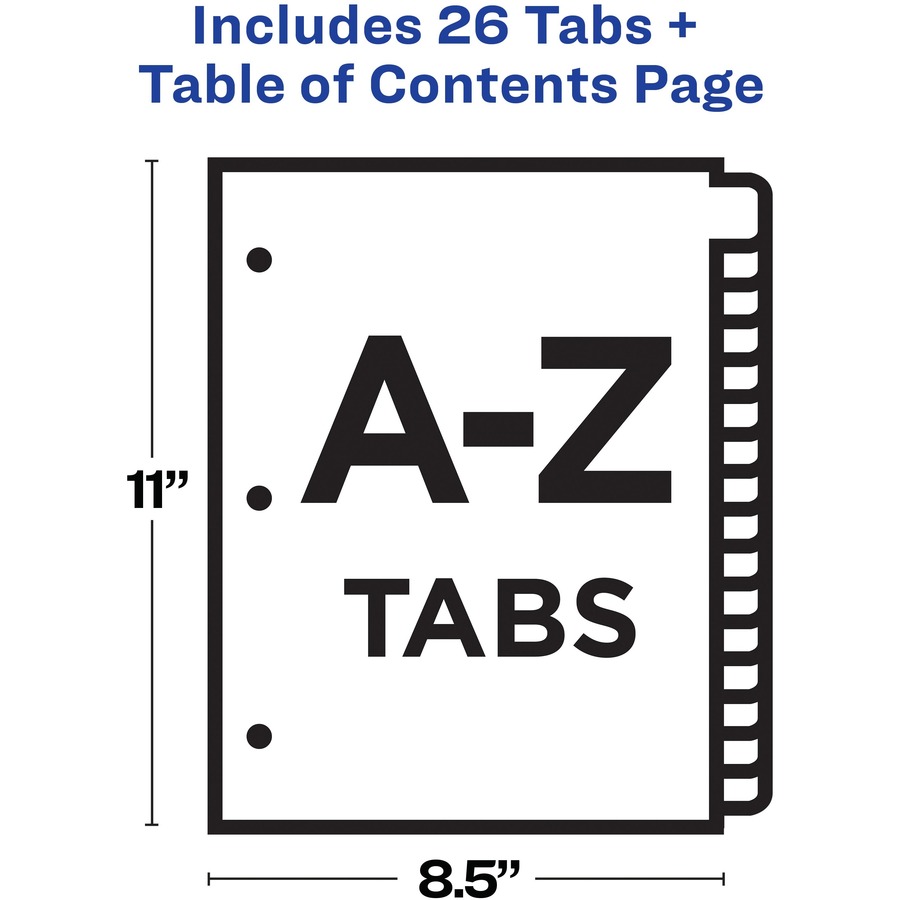 Avery® A-Z Arched Tab Custom TOC Dividers Set - 26 x Divider(s) - A-Z - 26 Tab(s)/Set - 8.50" Divider Width x 11" Divider Length - 3 Hole Punched - White Paper Divider - Multicolor Paper Tab(s) - 26 / Set = AVE11844