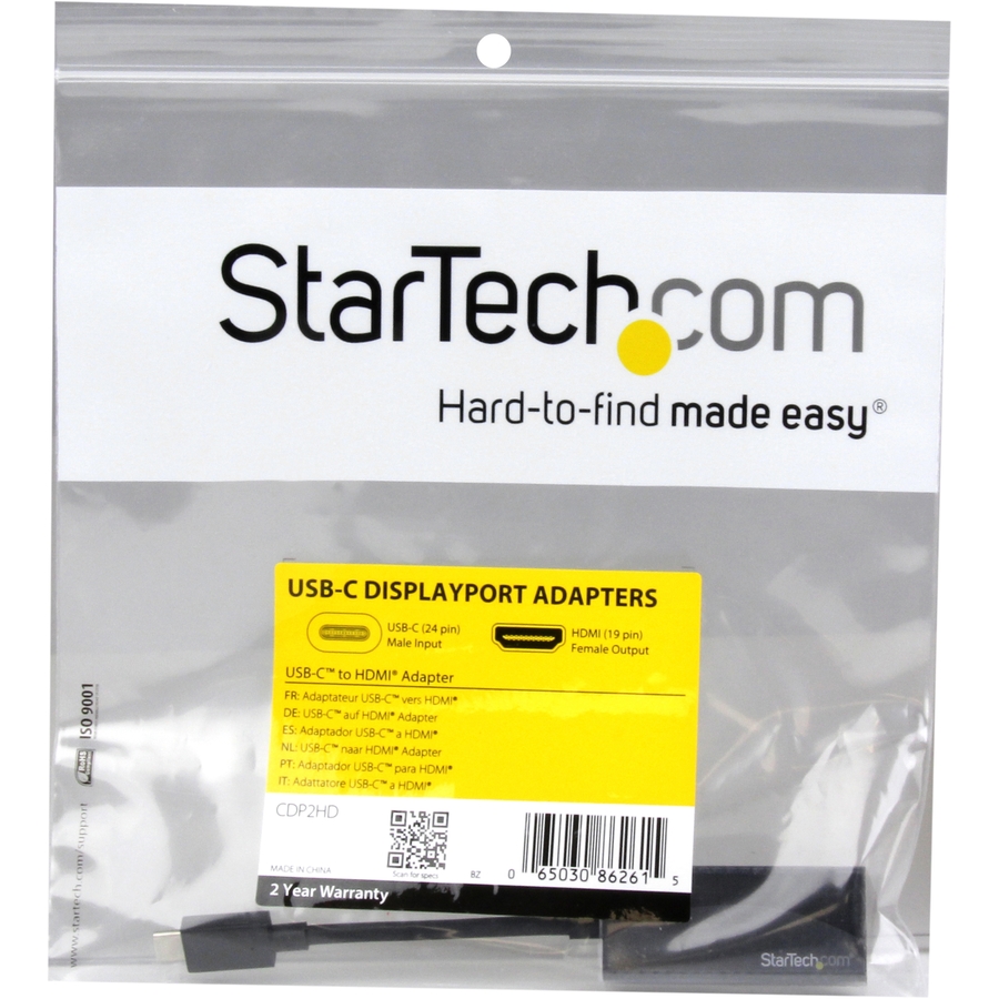 StarTech.com StarTech.com - USB-C to HDMI Adapter - 4K 30Hz - Black - USB Type-C to HDMI Adapter - USB 3.1 - Thunderbolt 3 Compatible - USB C to HDMI adapter supports 4K resolutions - Reversible USB-C also connects to your Thunderbolt 3 based device - USB - USB Cables - STCCDP2HD